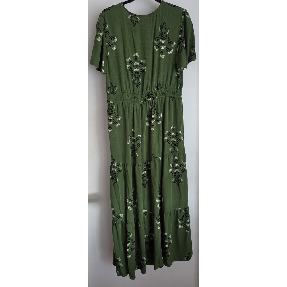 Knox Rose Maxi Dress Women's L Green Floral Short Sleeve Boho Long Gown - Picture 2 of 6
